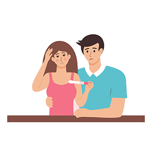 Illustration of man and woman with negative pregnancy test.