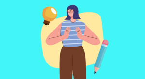 Woman with pencil and lightbulb illustration