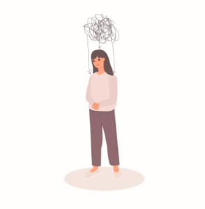 Illustration of woman under squiggle of pressure.