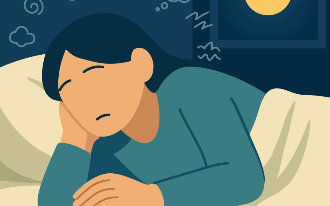 Illustration of woman struggling to sleep.