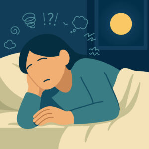 Illustration of woman struggling to sleep.