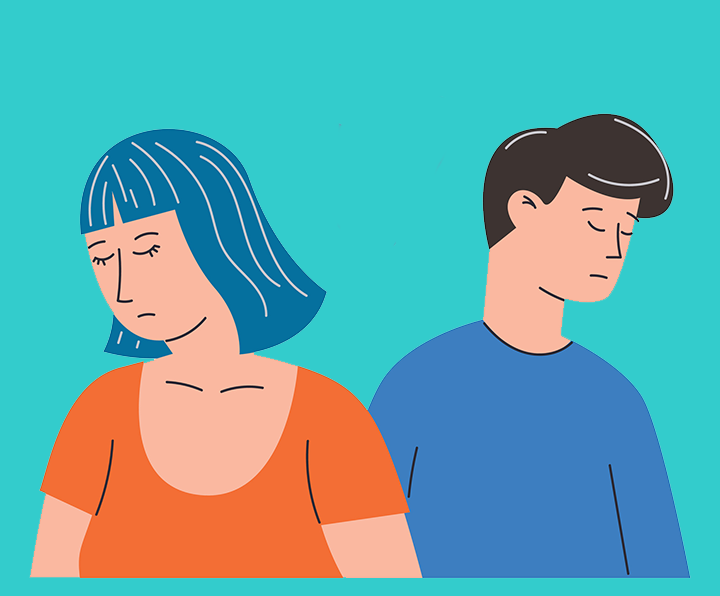 Couple, sad looking away from each other