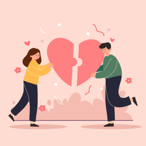 couple with heart pieces