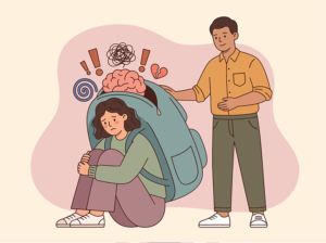 Woman with backpack of anxiety